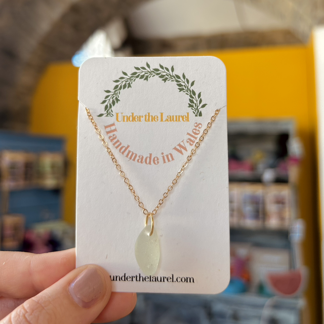 Light Blue/Green Sea Glass Necklace Gold Plated Chain