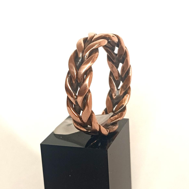 Bague cuivre pur tresse épis 