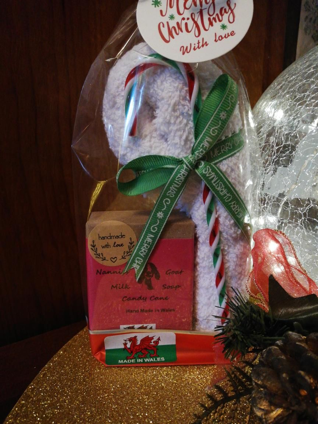 Candy Cane flannel and Soap Gift Bag 
