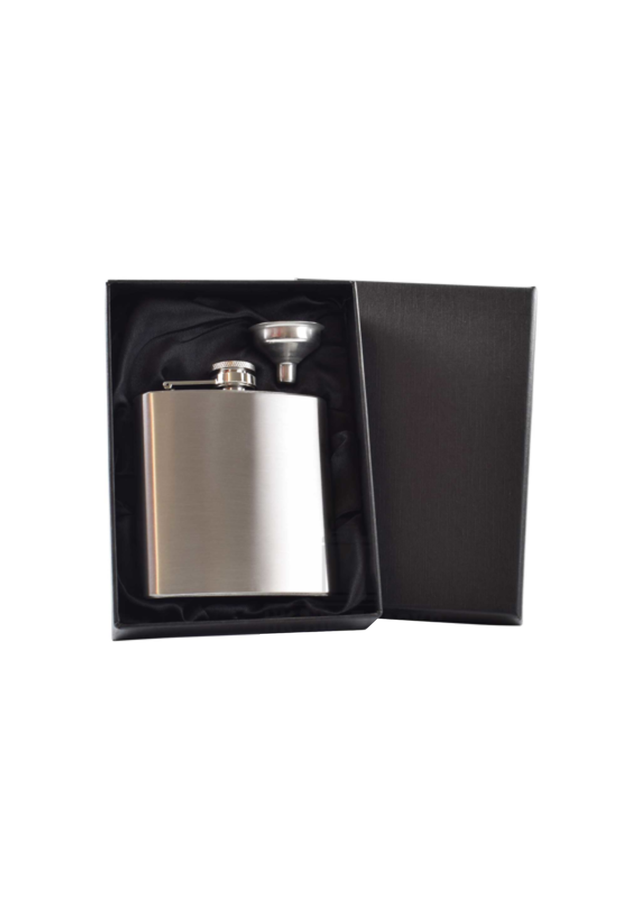 6oz Steel Hip Flask in a Black Lined Gift Box