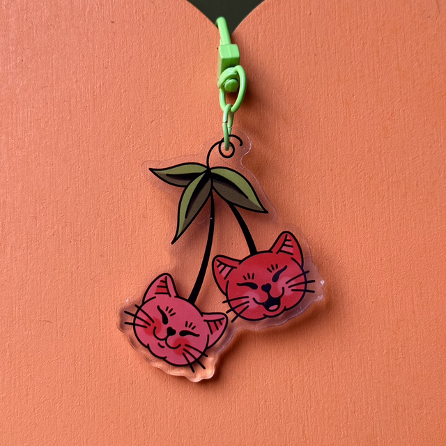 Cat Cherries Keyring