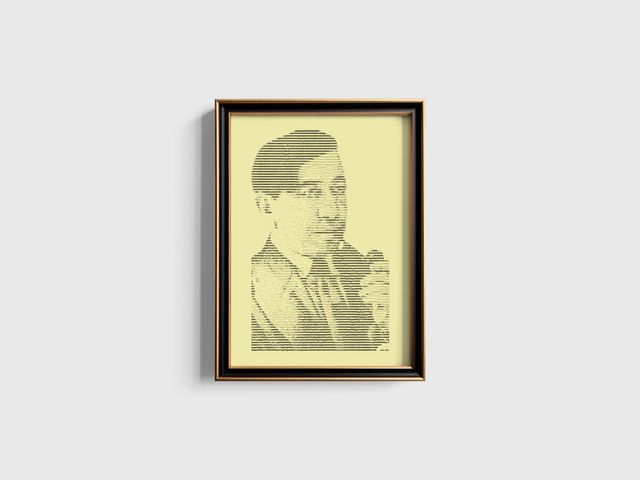 A3 Schreibmaschinen-Porträt Siegfried Kracauer in Schwarz auf Elfenbein