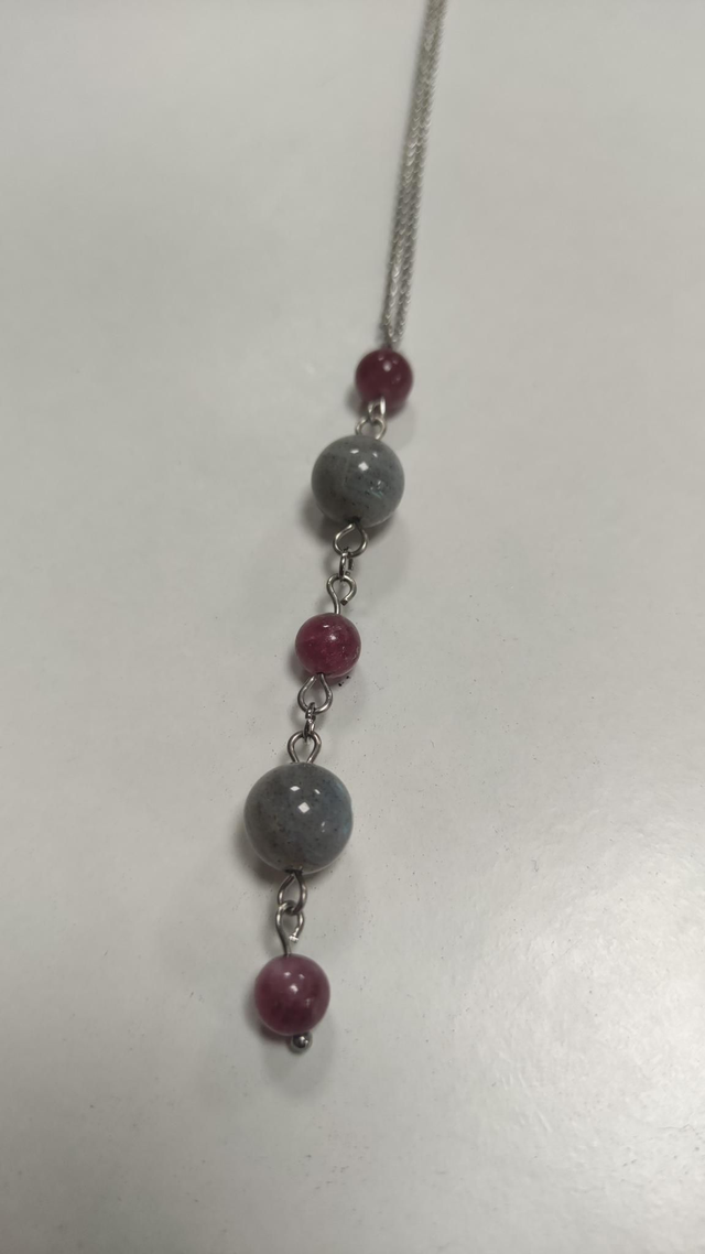 Collier labradorite et tourmaline rose