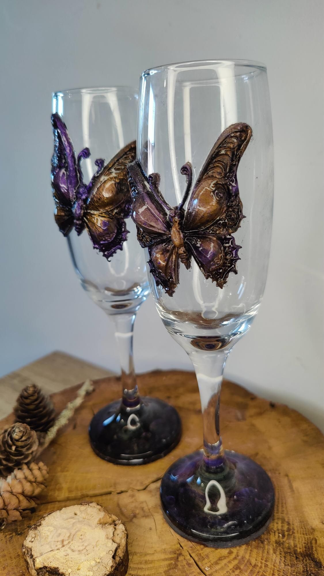 Duo de Verres à bulles Fantasy Papillons Étincelant 