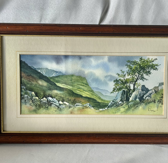 Original Vintage Mountain Landscape Watercolour Painting by R Lyall