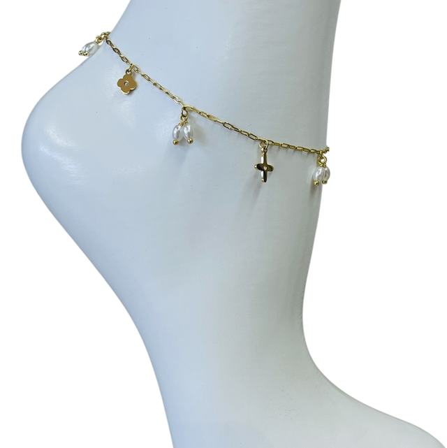 Chaîne de cheville perle et pampille 