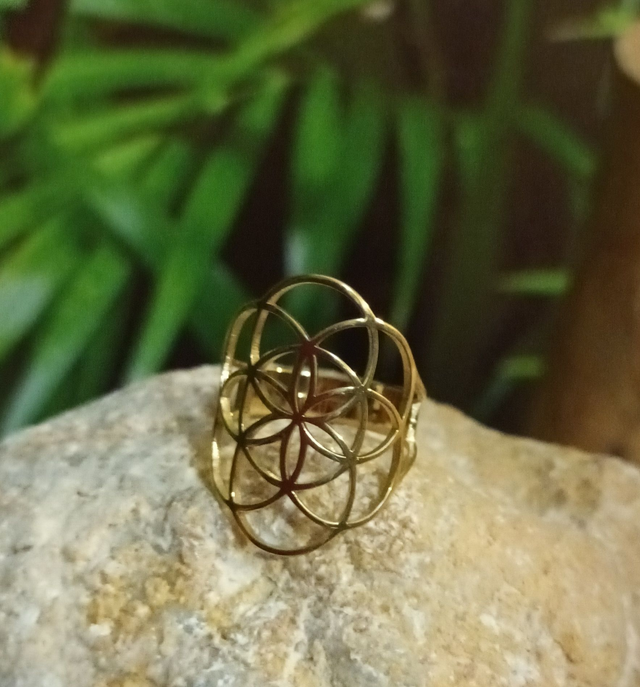 Bague ajustable fleur de vie dorée en acier inoxydable