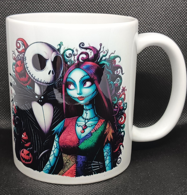 Custom Printed Nightmare Before Christmas Jack and Sally Mug.