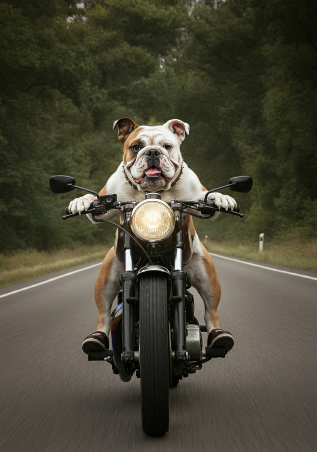 Bulldog Biker Framed Canvas