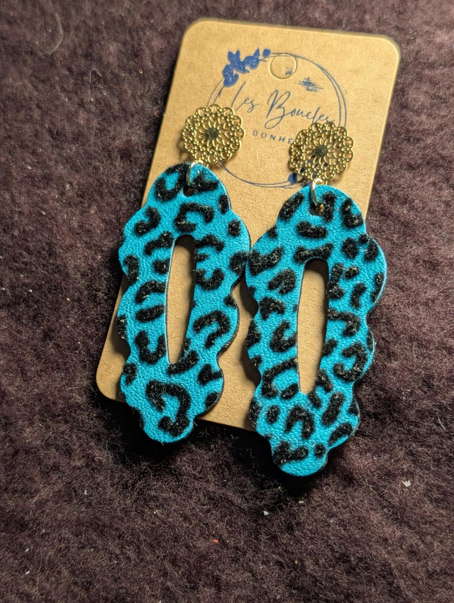 Boucles d'oreilles Charlotine léopard turquoise ch008