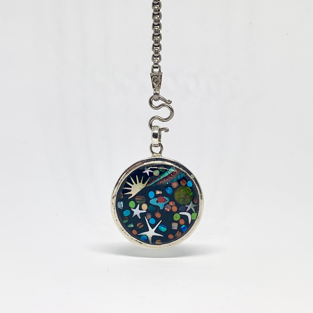 Pendentif Galaxy SUNSET argent massif et pierres naturelles