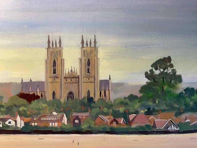 Cattle and Beverley Minster from the Westwood Pasture. 150cm x 100cm, oil on deep edge canvas.