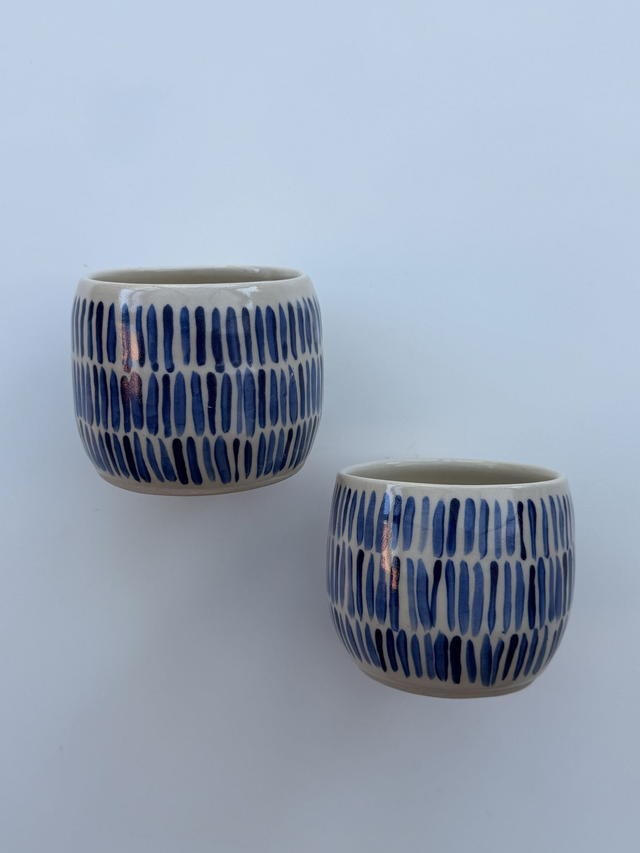 Stoneware Mug with Cobalt Blue Brush Lines