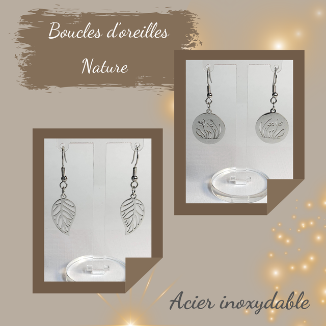 Boucles d&#039;oreilles Acier inoxydable - Nature