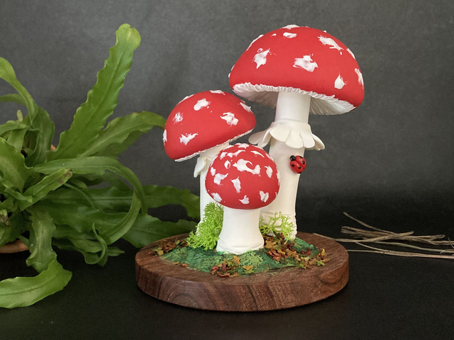 Sculpture &quot;Amanite Tue-Mouches&quot; ~ feuilles