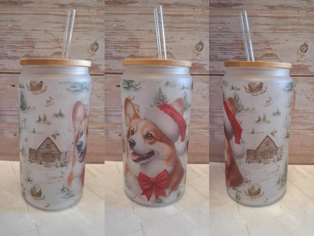 Verre givré corgi de Noël 