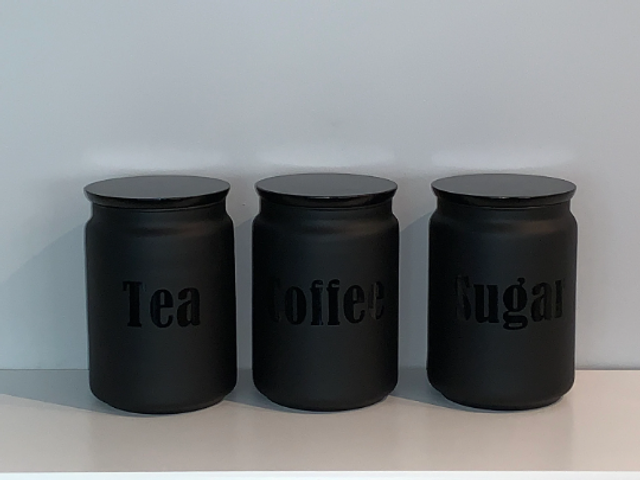 Black Tea Coffee Sugar Canister Set 1.1 Litre Storage Jar 