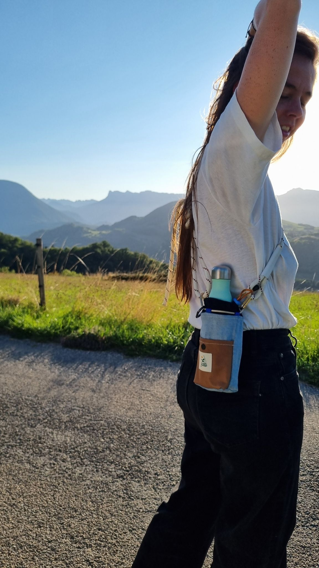 Porte-gourde upcyclé jeans, marron