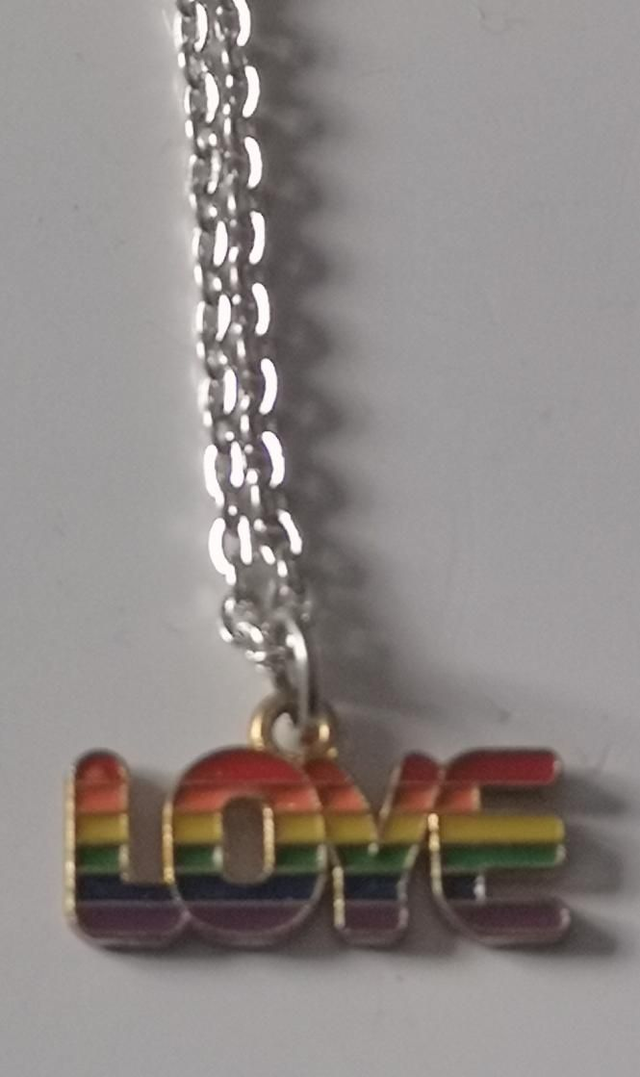 Rainbow Love Enamel Pendant Necklace. 