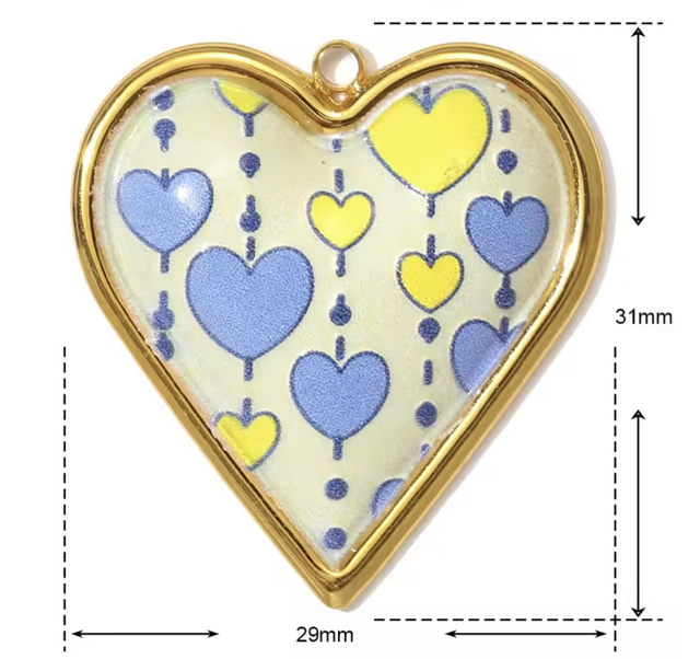 Charm cuore bombato base beige cuori blu e gialli 
