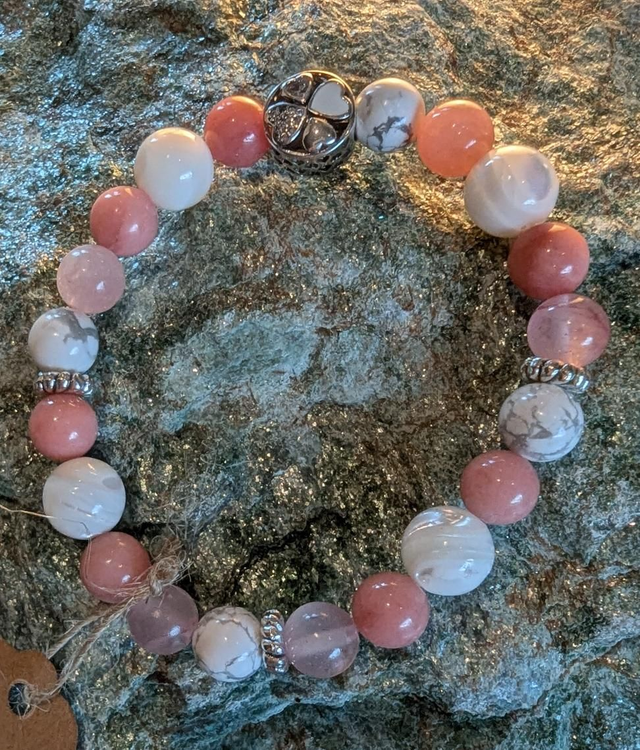 Howlite, Jade Rose, Calcédoine Rose, Nacre 