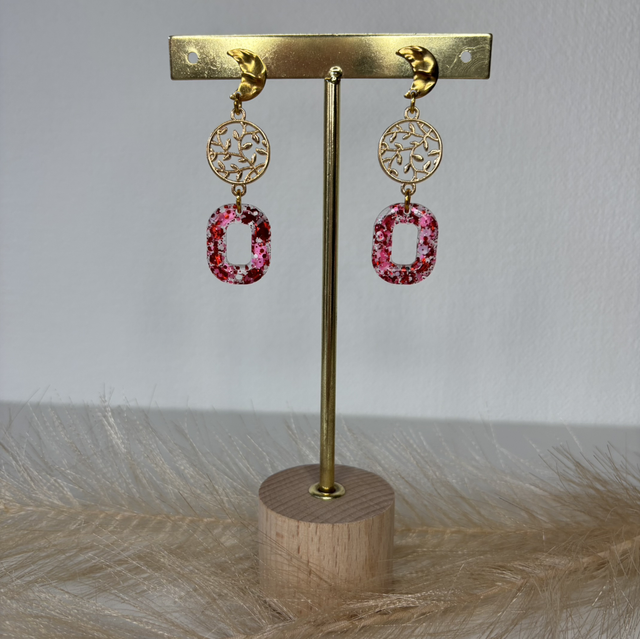 Boucles d’oreilles paillettes rose/rouge