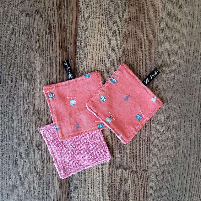 Coton lavable carré : Télésièges, rose