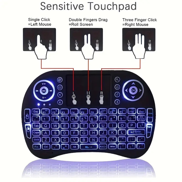 i8 2.4G Mini wireless keyboard with touchpad &amp;7-color Backlit