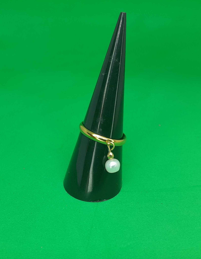 Bague réglable perle de culture et acier or inoxydable