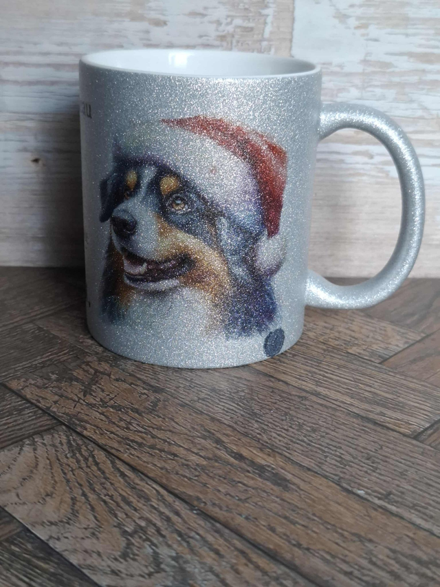 Mug à paillettes argenté berger australien de noel