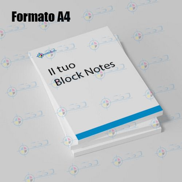 Block Notes A4 pronti in sei giorni: 50 fogli stampa quadricromia fronte su carta usomano 90 o 100 grammi (prezzo con IVA)