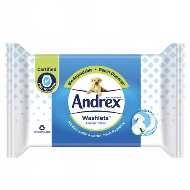 Toilet wipes, Andrex Classic Clean Flushable Washlet 56 Wipes