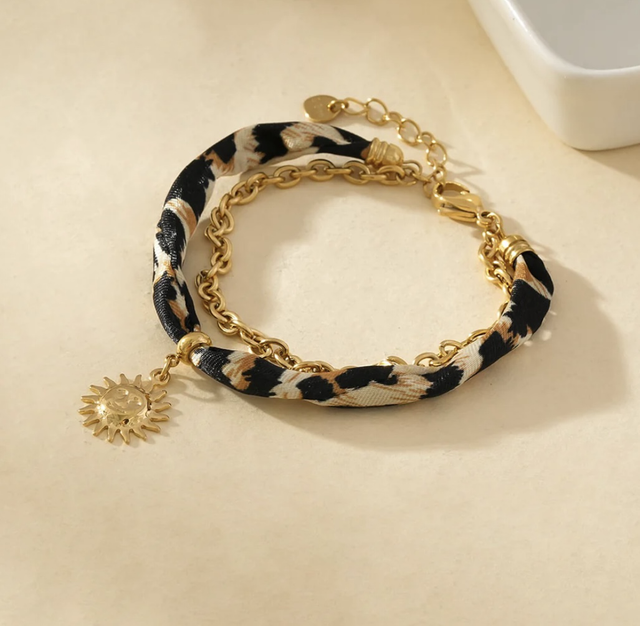 Bracelet léopard pendentif soleil 