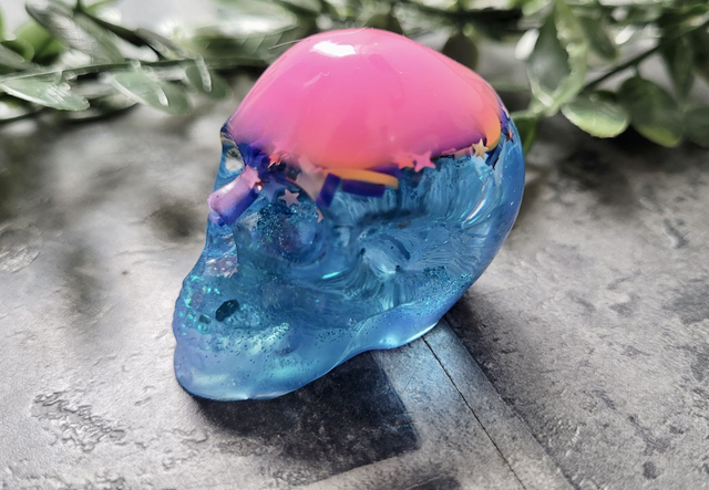 Skull Ornament - Medium - Pink &amp; Blue Celestial Glitter