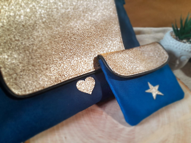 ✨MELITA ✨ Duo sac pochette suédine Bleue – Élégance et Charme ✨