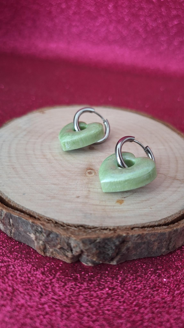 Créoles argentées cœurs anis