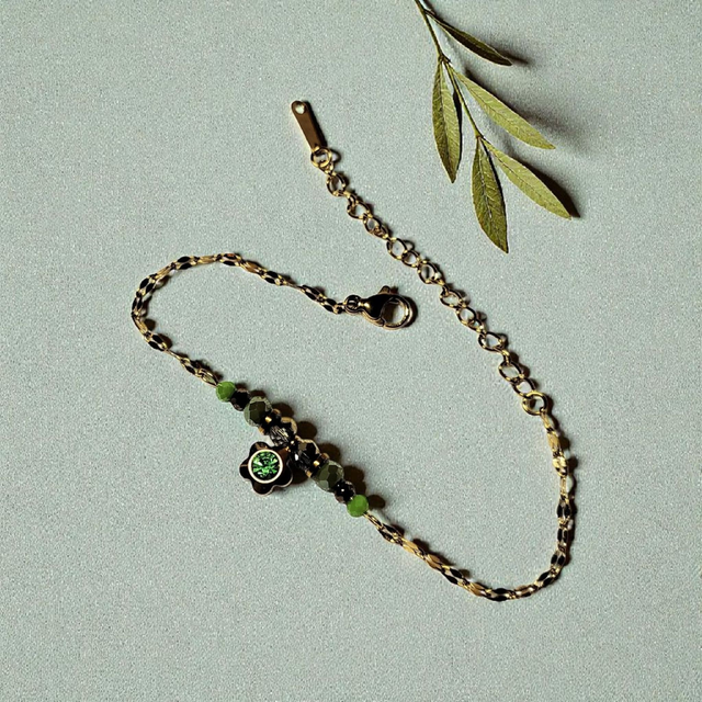 Bracelet acier inoxydable vert et doré