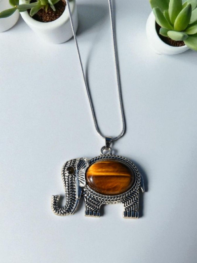 Collier éléphant oeil de tigre 
