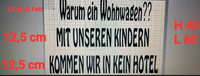 Aufkleber 600x400mm: Warum ein Wohnwagen!! 