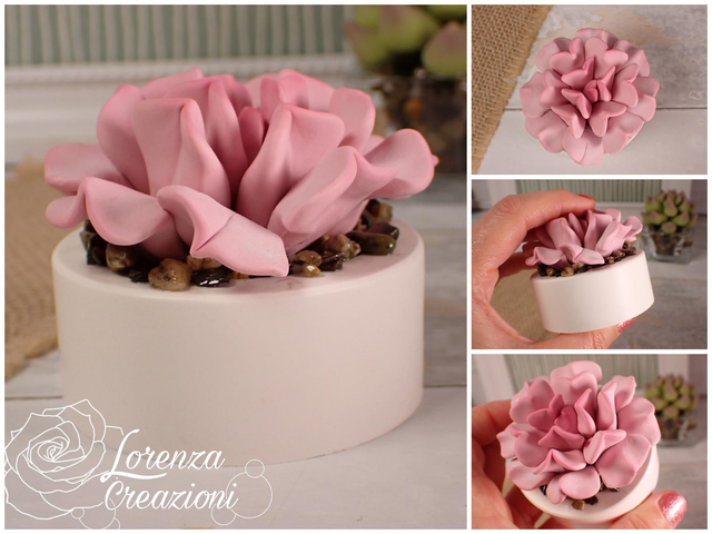 Pianta grassa sul rosa, succulenta, artigianale modellata a mano in argilla polimerica (fimo). Made in Italy.