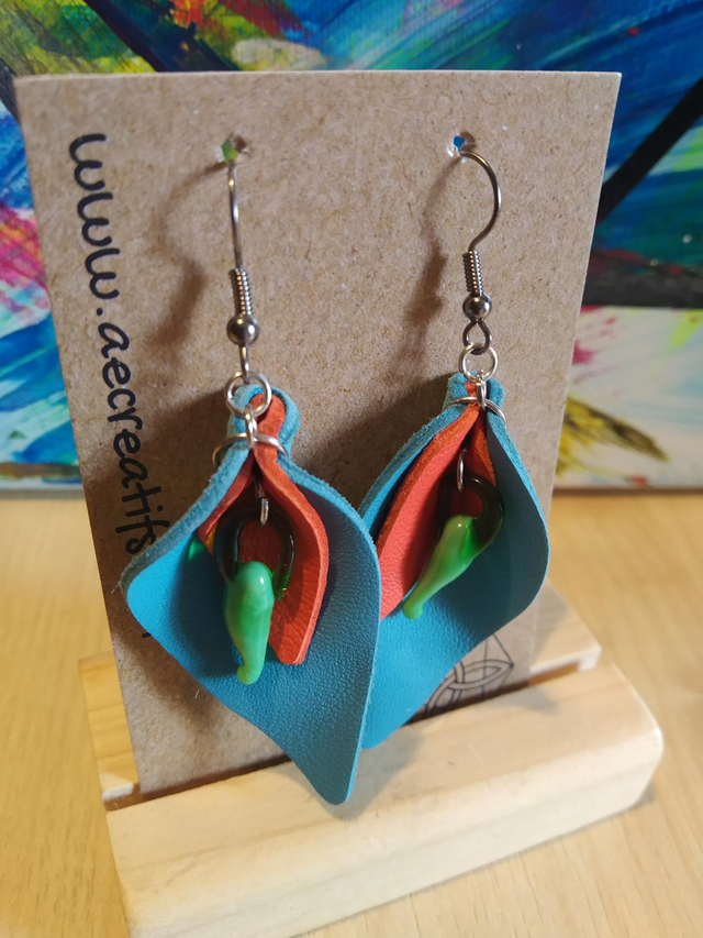 Boucles d&#039;oreilles cuir bleu 