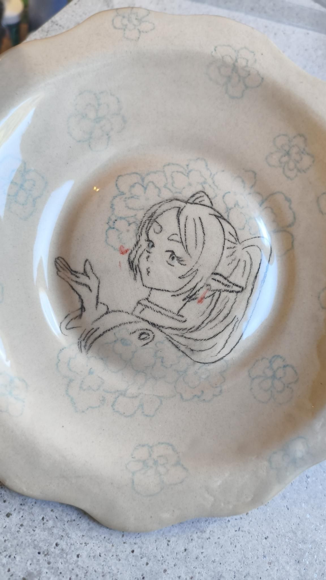 Handcrafted Anime-Inspired Ceramic Plate – Frieren Illustration