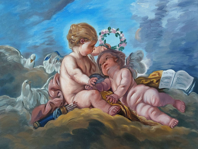 Copie d&#039;après François Boucher, huile sur toile de lin - 61cm X 50 cm
