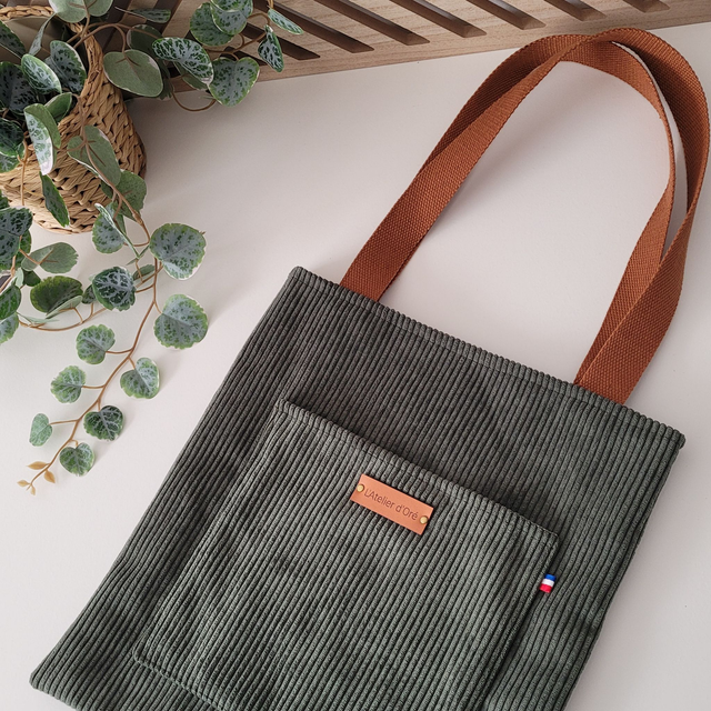 Tote bag MILO velours kaki