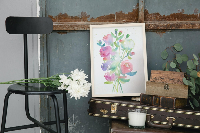 Mini-tableaux fleurs multicolores, divers motifs poétiques à assortir