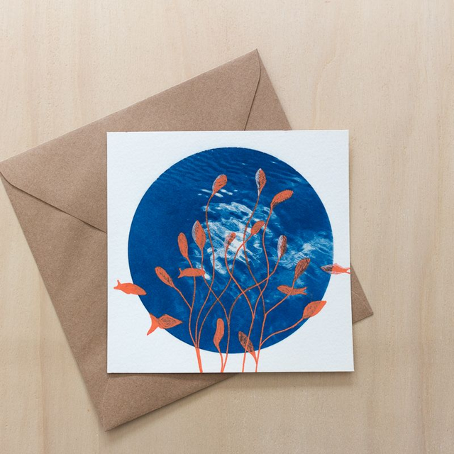 Fond marin - Carte cyanotype - 13 x 13 cm