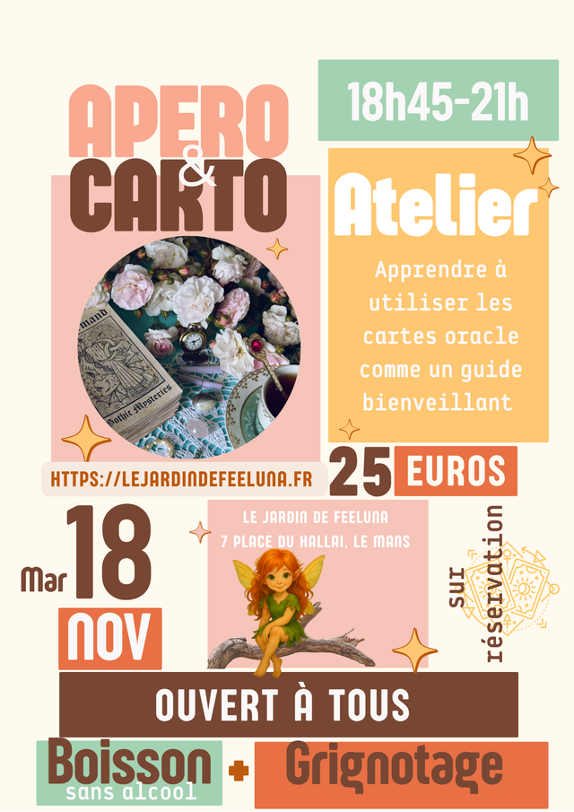 Mardi 18 Novembre 18h45-21h Apéro&Carto avec Elodie, gérante et carto-thérapeute