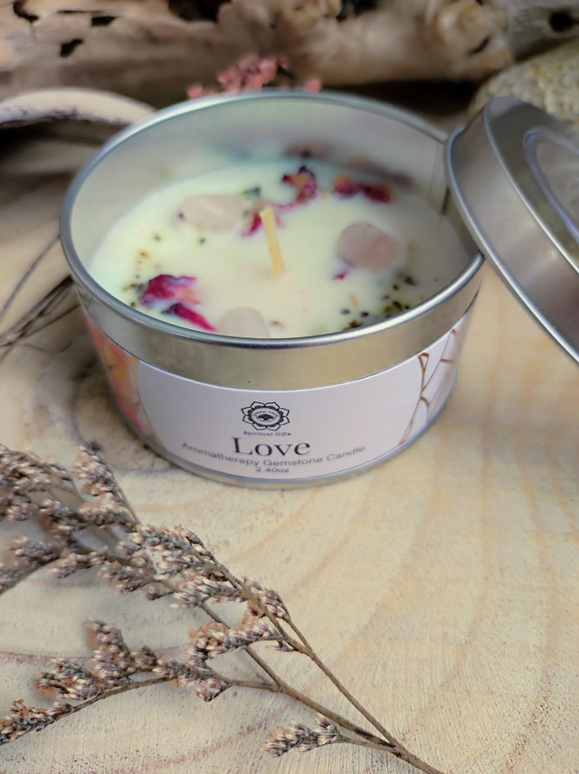 Bougie "Amour" Quartz Rose et Rose