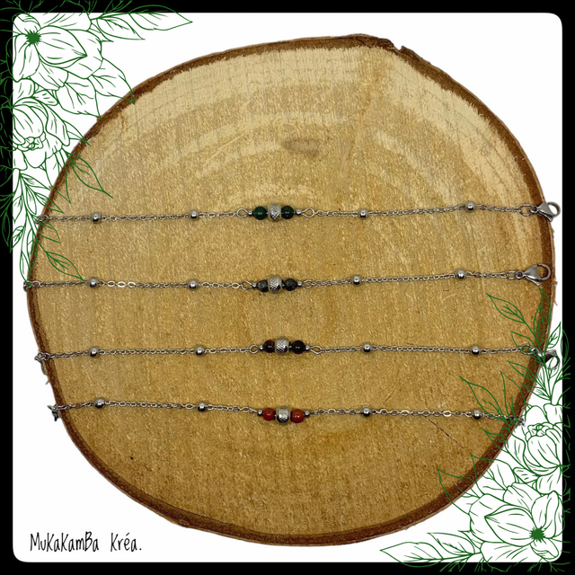 Bracelet en acier inoxydable et perles en pierres naturelles