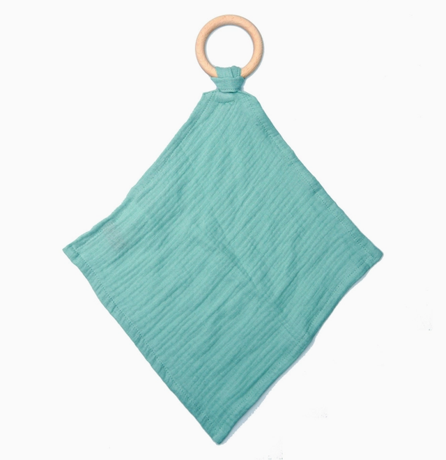 Mussola bio con anello da dentizione - blu